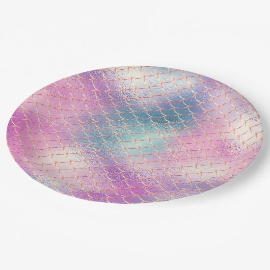 ピンクガーリーアクア金ゴールドマーメイド ペーパープレート (アングル)