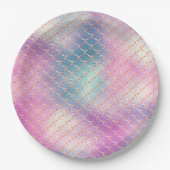 ピンクガーリーアクア金ゴールドマーメイド ペーパープレート (正面)