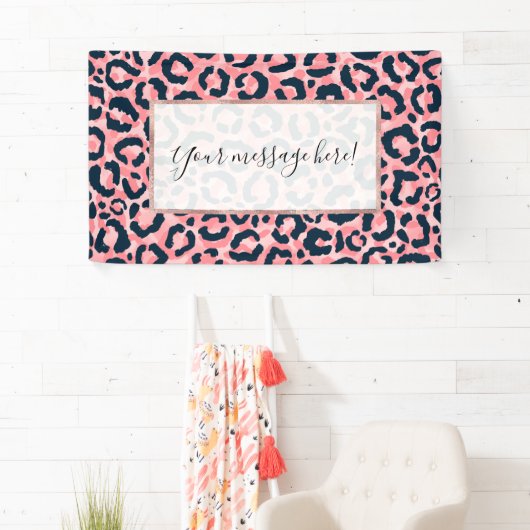 ピンクガーリーアートブルーレオパードアニマルプリント 横断幕 (インサイチュ)