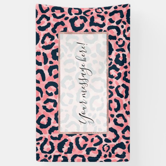 ピンクガーリーアートブルーレオパードアニマルプリント 横断幕 (縦)