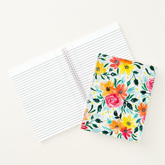 ピンクガーリーイエローウォーター色フローライラストレーション ノートブック (内部)