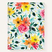 ピンクガーリーイエローウォーター色フローライラストレーション ノートブック (正面)