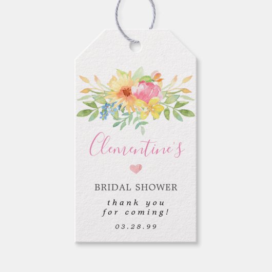 ピンクガーリーイエローフローラブライダルシャワーありがとう ギフトタグ (正面)