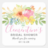 ピンクガーリーイエローフローラブライダルシャワーありがとう スクエアシール (正面)