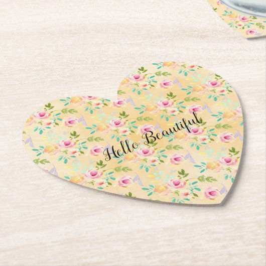 ピンクガーリーイエローフローラ ペーパーコースター (アングル)