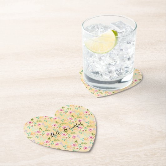 ピンクガーリーイエローフローラ ペーパーコースター (インサイチュ)