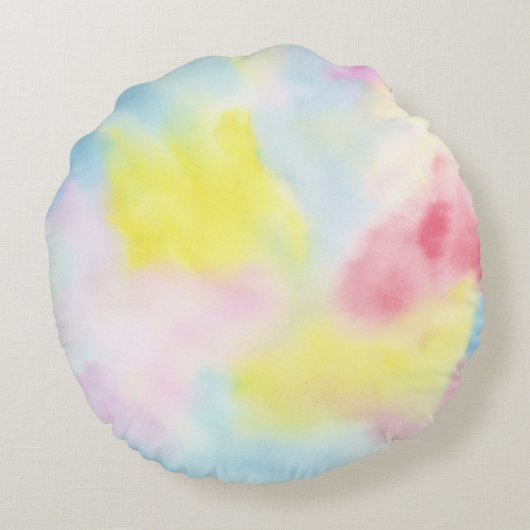 ピンクガーリーイエローブルー絞り染め ラウンドクッション (裏面)