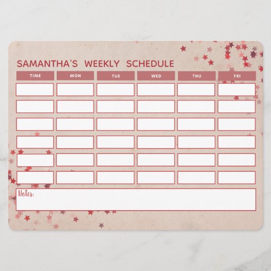 ピンクガーリーウィークリースケジュールスクールタイムテーブル (正面)