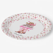 ピンクガーリーウェスタン女性のカーボーイハッピーバースデーカスタム ペーパープレート (アングル)