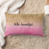 ピンクガーリーウォーター色金ゴールドグリッターグリッツ紙吹雪 ランバークッション (ブランケット)