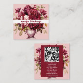ピンクガーリーエレガントバーガンディレッドローズ スクエア名刺 (正面/裏面)