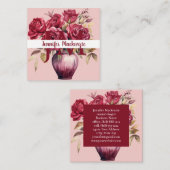 ピンクガーリーエレガントバーガンディレッドローズ スクエア名刺 (正面/裏面)