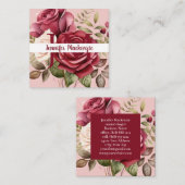 ピンクガーリーエレガントバーガンディレッドローズ スクエア名刺 (正面/裏面)