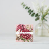 ピンクガーリーエレガントバーガンディレッドローズ スクエア名刺 (スタンド正面)