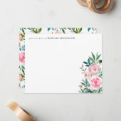 ピンクガーリーエレガントフローラ牡丹バラ水彩 ノートカード (正面/裏面インサイチュ)