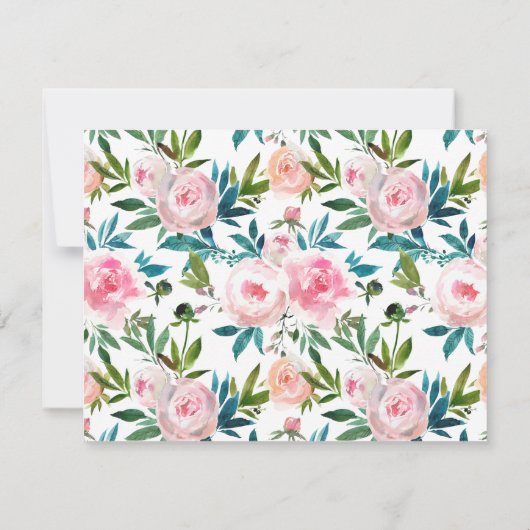ピンクガーリーエレガントフローラ牡丹バラ水彩 ノートカード (裏面)