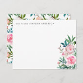 ピンクガーリーエレガントフローラ牡丹バラ水彩 ノートカード (正面/裏面)