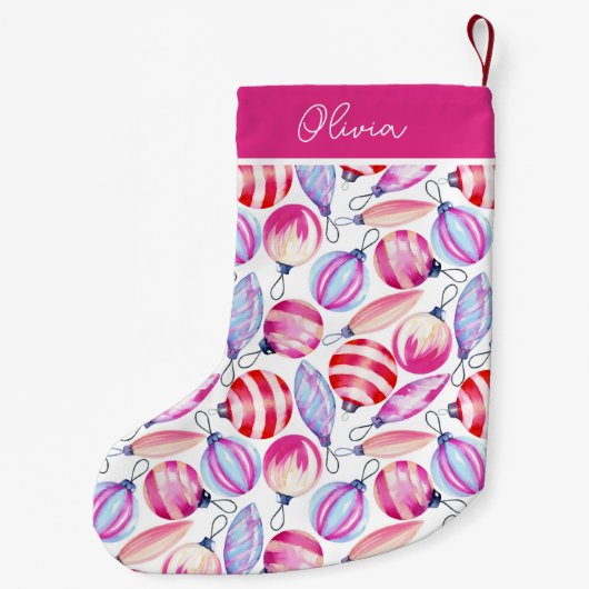 ピンクガーリーオーナメントフェスティバルおもしろい パーソナライズされた スモールクリスマスストッキング (裏面)