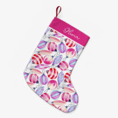 ピンクガーリーオーナメントフェスティバルおもしろい パーソナライズされた スモールクリスマスストッキング (正面 (吊り時))