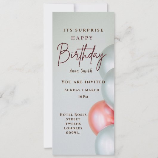 ピンクガーリーカードハッピーバースデー 招待状 (正面)