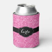 ピンクガーリーガーリーグリッターテクスチャ黒のアクセント 缶クーラー (缶正面)