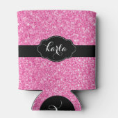 ピンクガーリーガーリーグリッターテクスチャ黒のアクセント 缶クーラー (裏面)