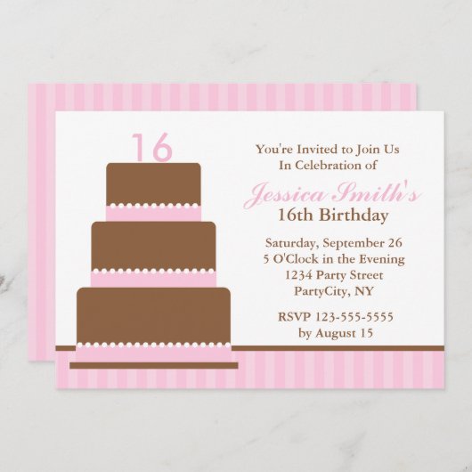 ピンクガーリーガールズバースデーパーティー 招待状 (正面/裏面)