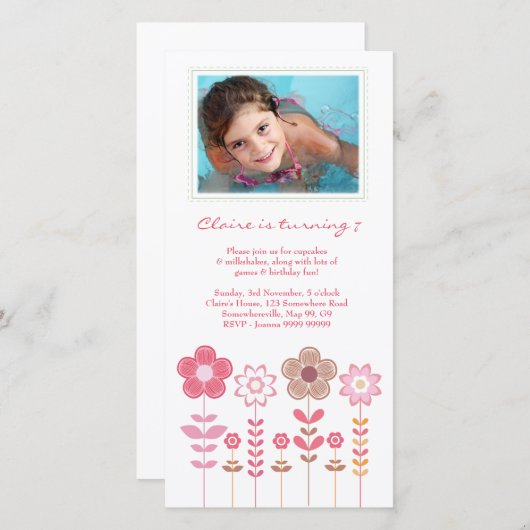 ピンクガーリーガールズ誕生日フォトカードテンプレート (正面/裏面)