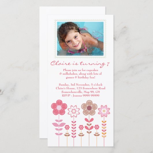 ピンクガーリーガールズ誕生日フォトカードテンプレート (正面/裏面)