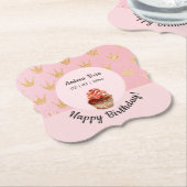 ピンクガーリーキッズカップケーキ誕生日紙コースター ペーパーコースター (アングル)
