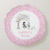 ピンクガーリーキッズバーズツリースイングパーソナライズされた ラウンドクッション (裏面)