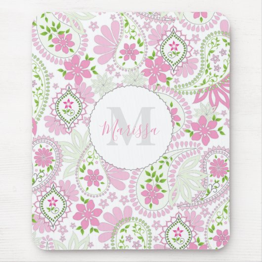 ピンクガーリーキュートシックペイズリーモノグラ名門私立校風のム マウスパッド (正面)