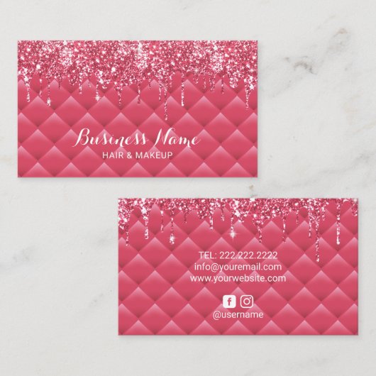 ピンクガーリーキルテッドルクスグリッタードリップス美しいサロン 名刺 (正面/裏面)