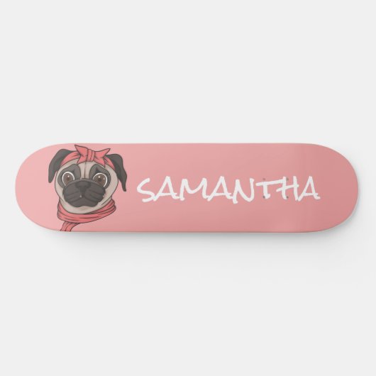 ピンクガーリークおもしろいかわいいパグ スケートボード (横)