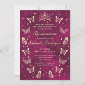 ピンクガーリークインセアニラティアラバタフライミンス 招待状 (正面)