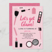 ピンクガーリークメイクグラマー誕生日招待状 招待状 (正面/裏面)