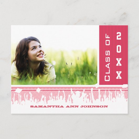 ピンクガーリークラスの卒業招待状 インビテーションポストカード (正面)