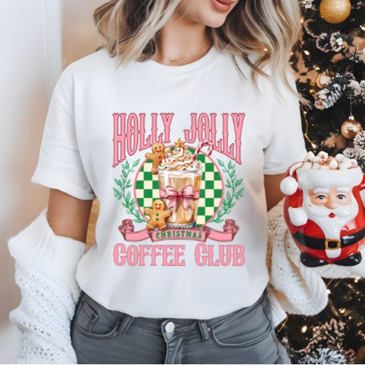 ピンクガーリークリスマスコーヒークラブホリデー Tシャツ
