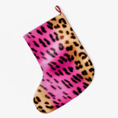 ピンクガーリークリームヒョウ柄 ラージクリスマスストッキング (裏面 (吊り時))