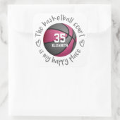 ピンクガーリーググレーバスケットボールコートは私の幸せな場所 スクエアシール (バッグ)