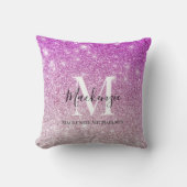 ピンクガーリーグラデーショングリッターモノグラム名 クッション (正面)