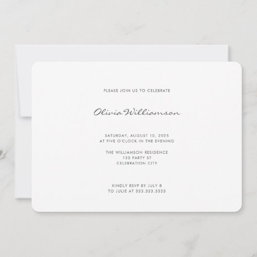 ピンクガーリーグラデーション写真Sweet sixteen誕生日 招待状 (裏面)