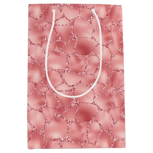 ピンクガーリーグリジーグリッターキリンプリント ミディアムペーパーバッグ (正面)