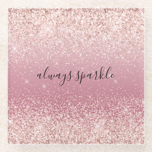 ピンクガーリーグリジーグリッタースパークル ガラスコースター (正面)