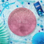 ピンクガーリーグリジースパークルグリッターパーソナライズされた ペーパープレート (パーティー)