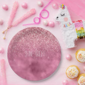 ピンクガーリーグリジースパークルグリッターパーソナライズされた ペーパープレート (パーティー)