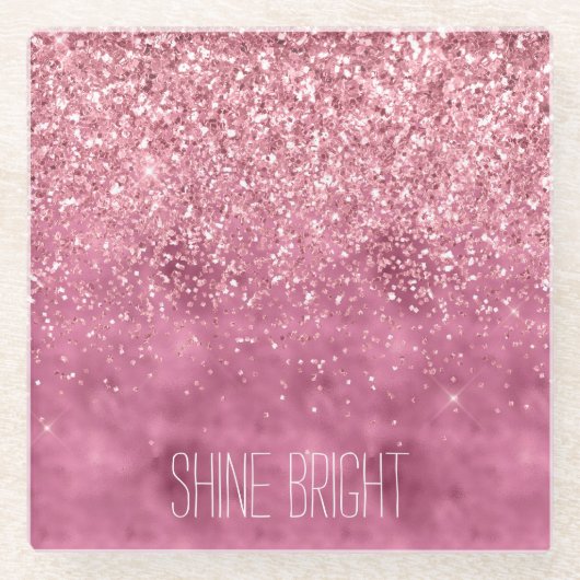 ピンクガーリーグリジースパークルグリッター ガラスコースター (正面)