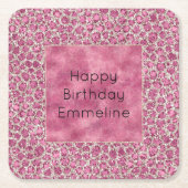 ピンクガーリーグリジーGLAMグリッターレオパード印刷 スクエアペーパーコースター (正面)