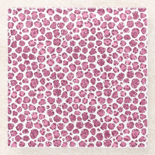 ピンクガーリーグリジーLeopardプリント ガラスコースター (正面)