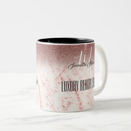 ピンクガーリーグリッタラグジュアリー美しいサロン ツートーンマグカップ (正面右)
